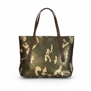 Camo Print Tote Bag Large Shoulder Purse Brown Studded Straps Utility Carryall